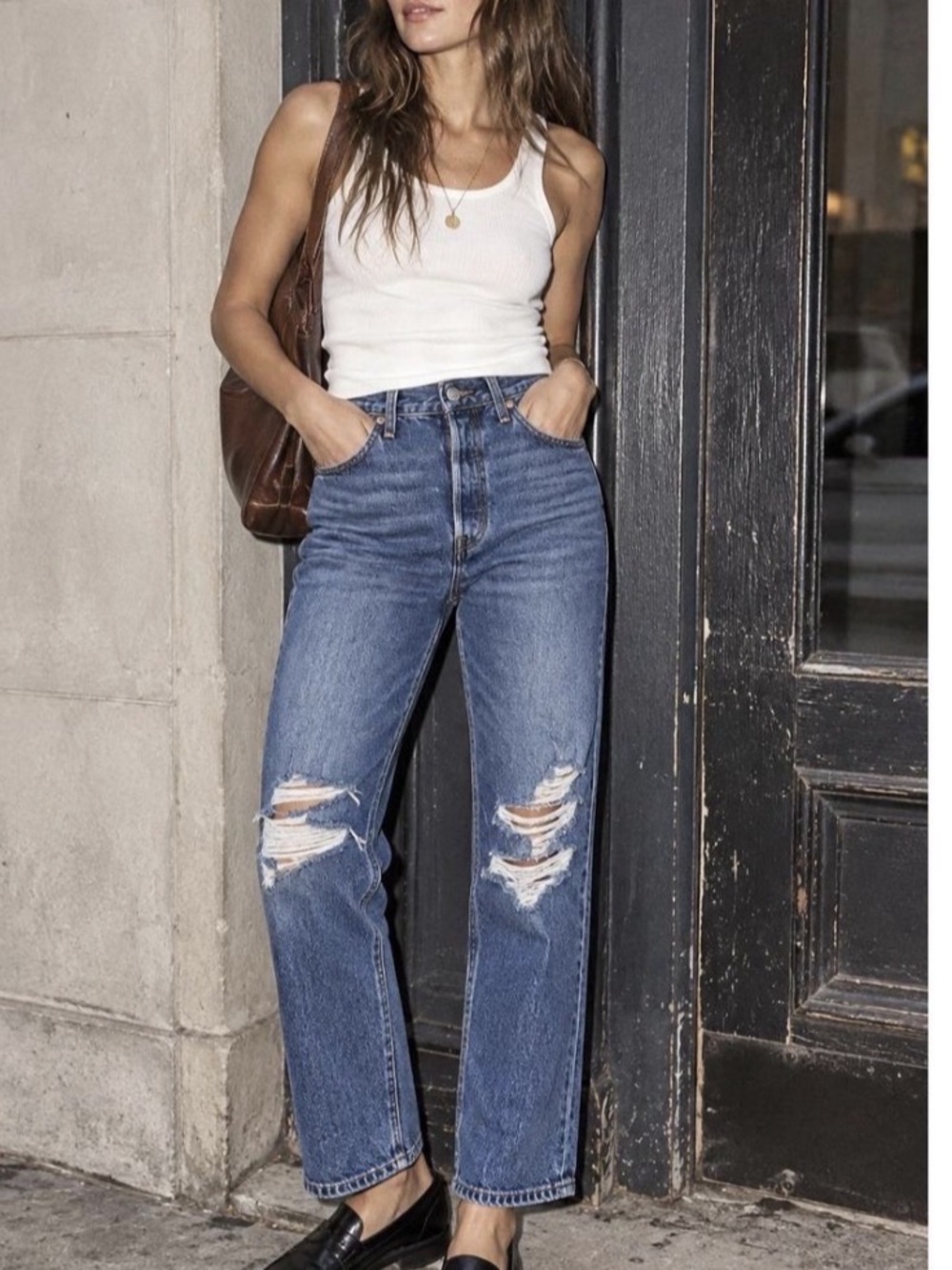 Levi's 501 Ribcage Straight Ankle Distressed Jeans Waist 27